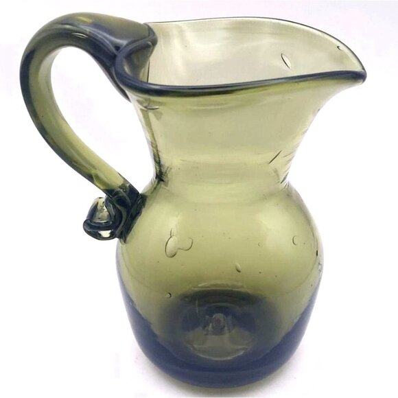 Vintage Hand Blown Avocado Green Glass Juice Pitcher Mid Century Modern - Picture 1 of 7